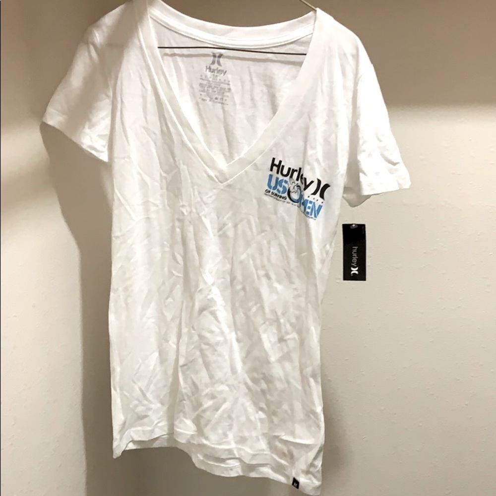 White V-neck t-shirt.